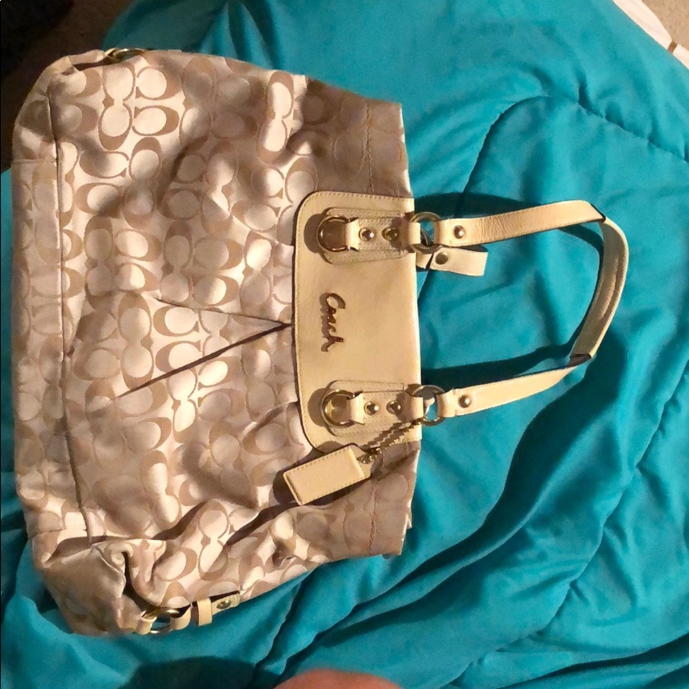 Coach tan and purple handbag